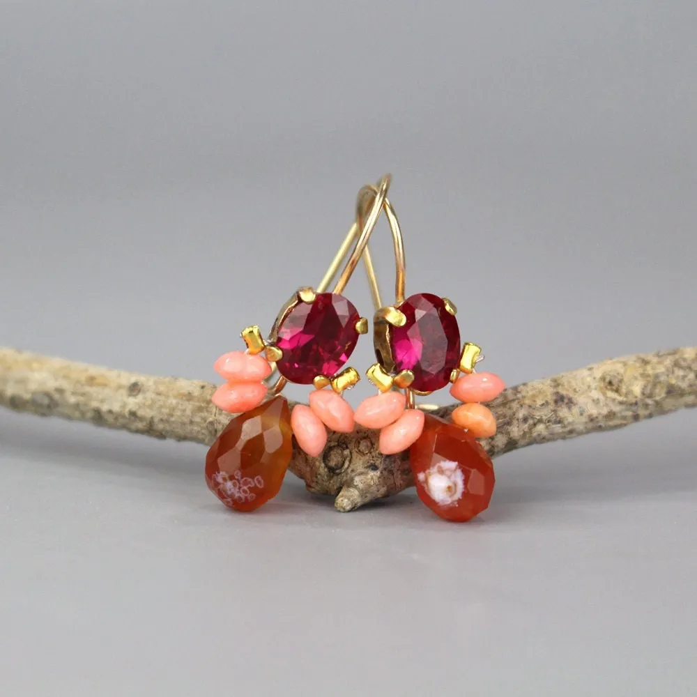 Pink and Orange Bee Earrings