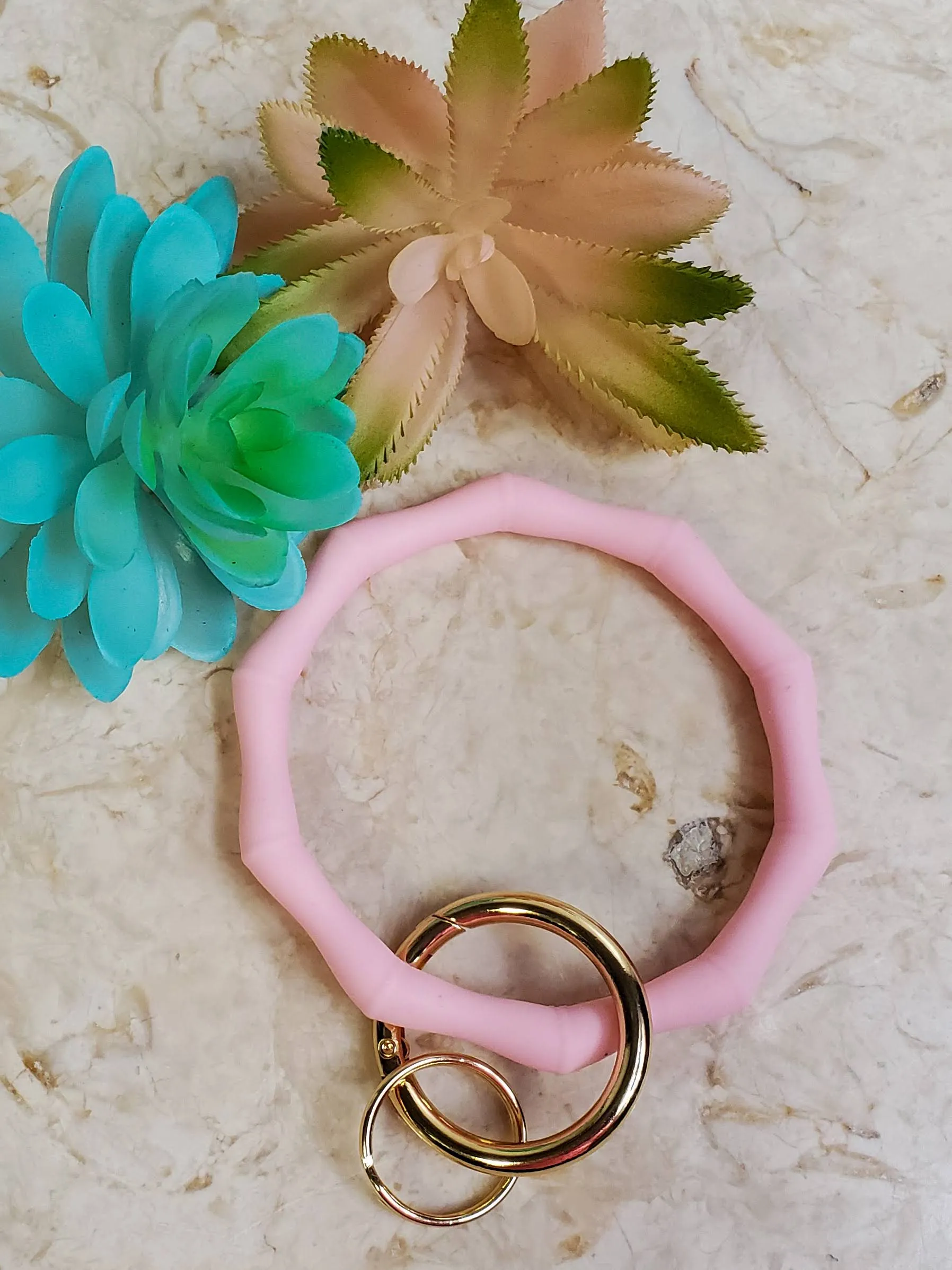 Pink Bamboo Silicone Keychain Bangle