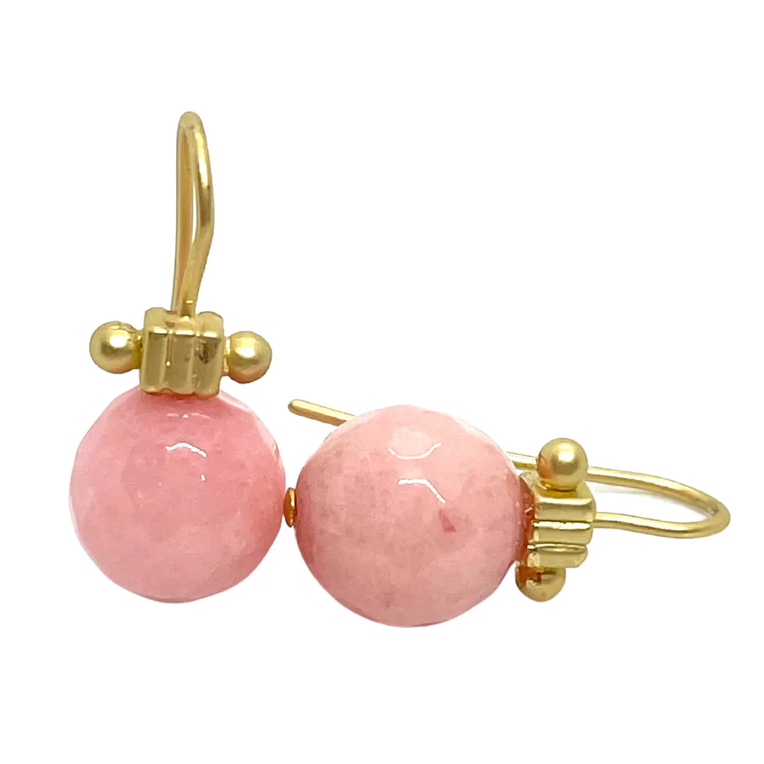 Pink Coral Jade with Matte Gold Column Top Earrings