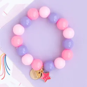 Pink Smiling Star Enamel Charm Stretch Bracelet Children's