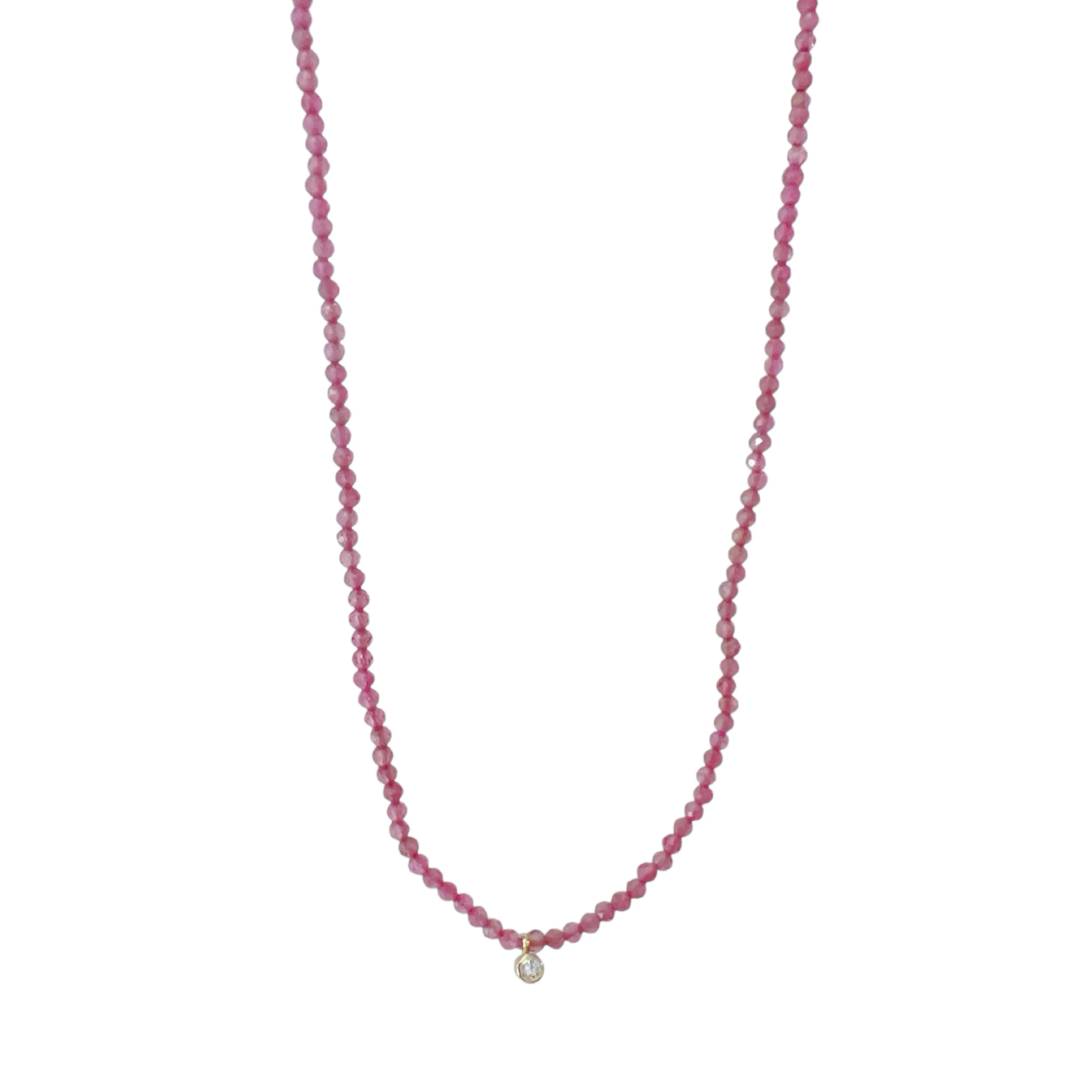 Pink Tourmaline & Lab Diamond Beaded Necklace