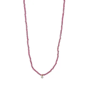 Pink Tourmaline & Lab Diamond Beaded Necklace