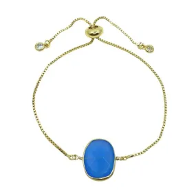 Pull Chain Bracelet: Bezel Set Oval Gemstone: Blue Chalcedony (PGBT708BC)