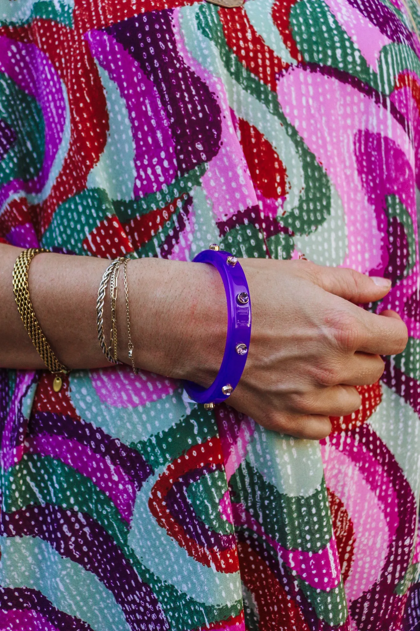 Purple Acrylic Bangle with Stone Accents