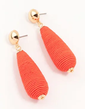 Raffia Wrapped Long Teardrop Earrings