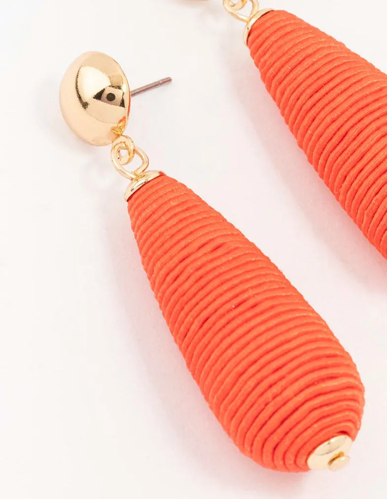 Raffia Wrapped Long Teardrop Earrings