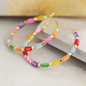 Rainbow Shell & Gold Plated Hoop Earrings