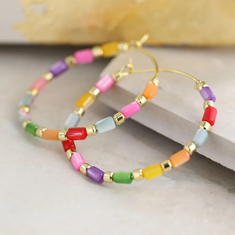 Rainbow Shell & Gold Plated Hoop Earrings