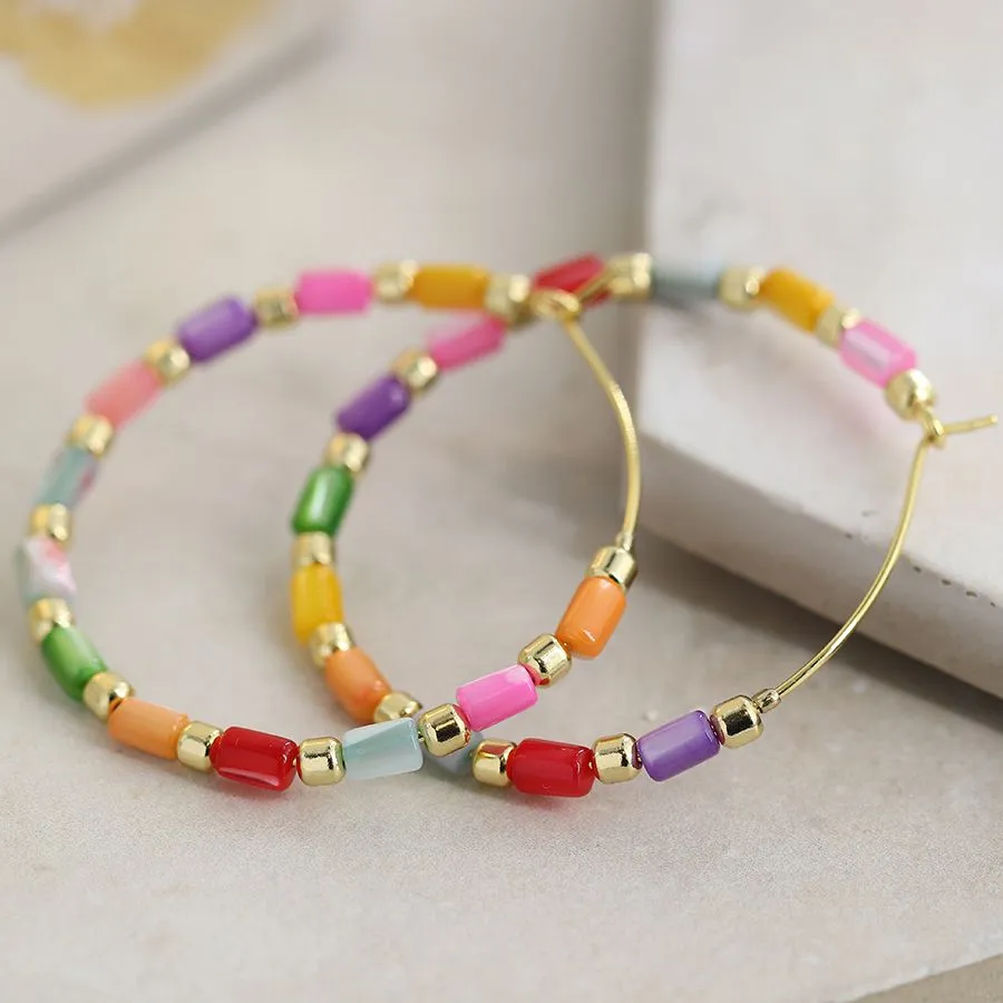 Rainbow Shell & Gold Plated Hoop Earrings