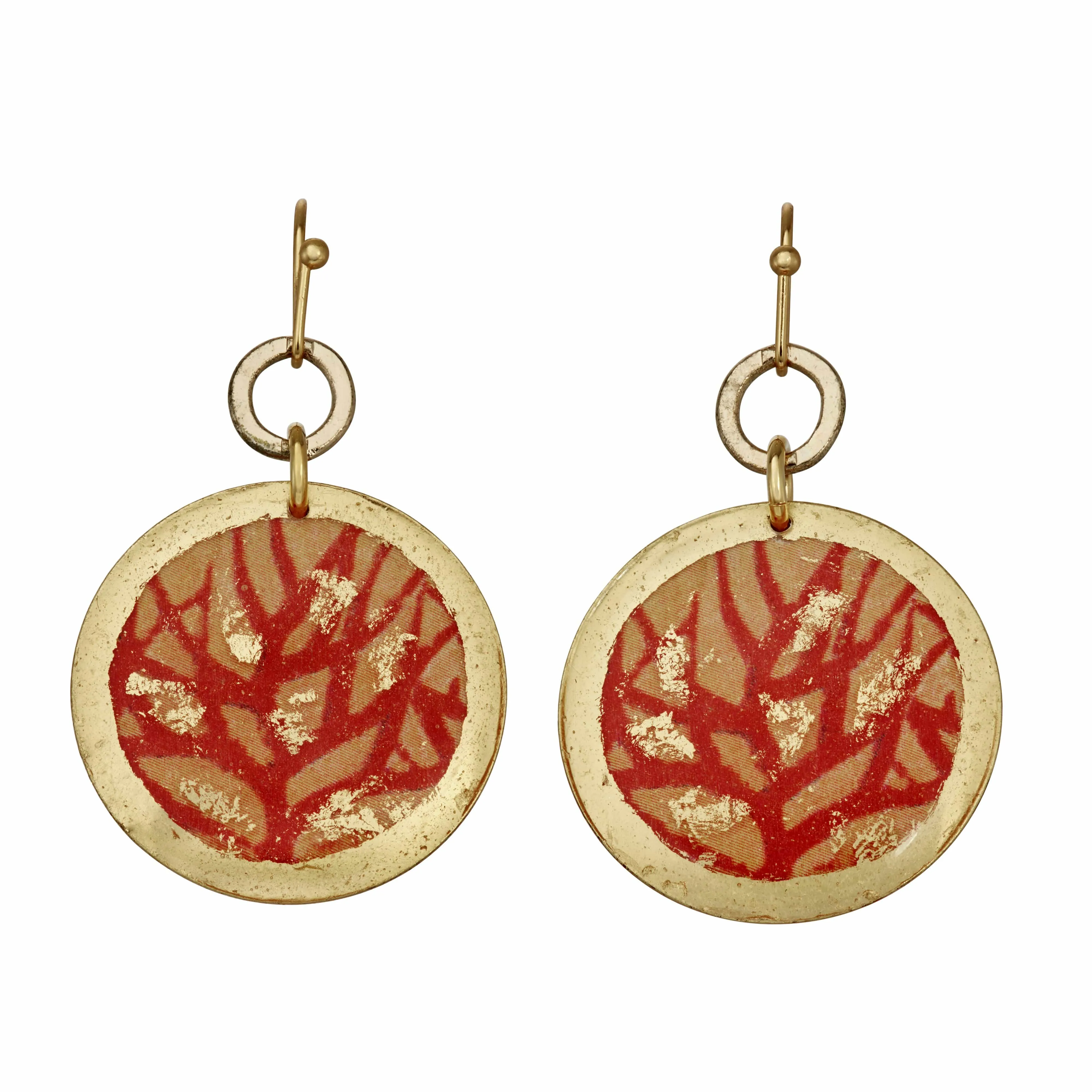 Red Coral Disc Earrings - OC405