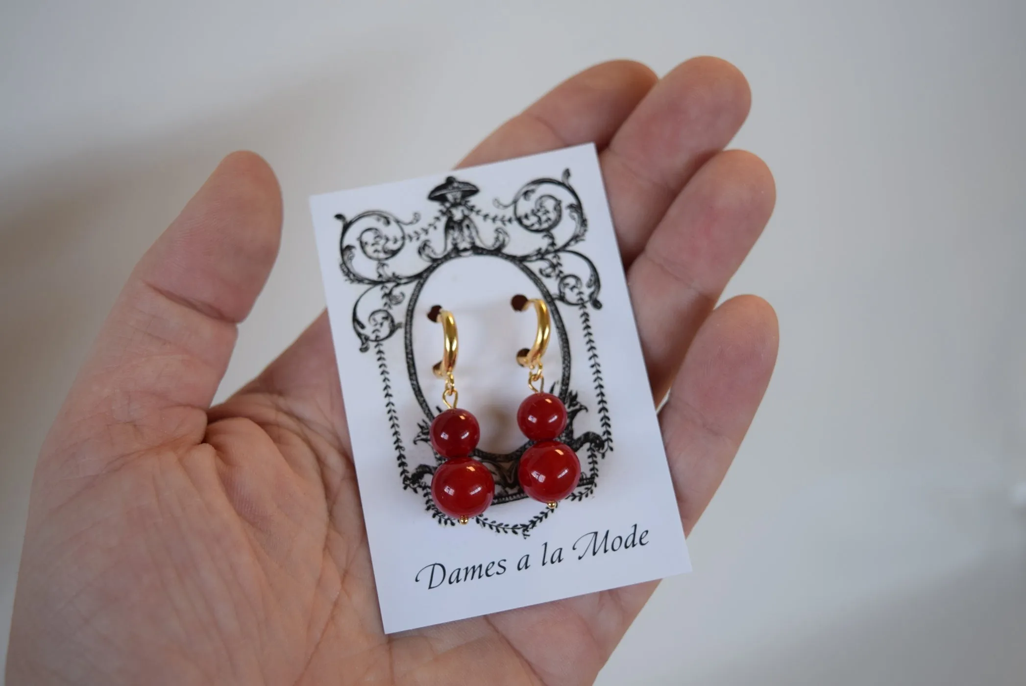 Red Coral Shell Pearl Ball Earrings