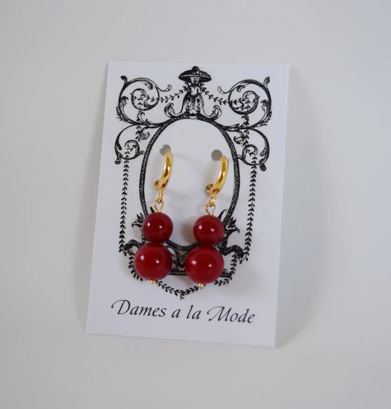 Red Coral Shell Pearl Ball Earrings