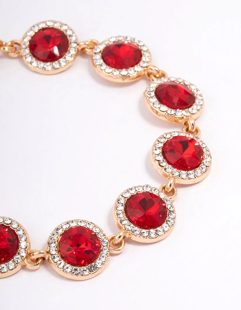 Red Round Multi Diamante Adjustable Bracelet