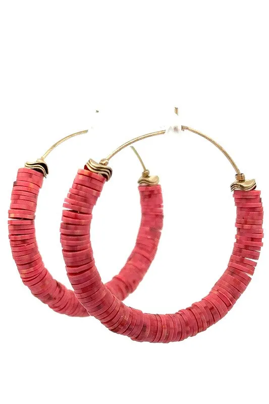 RESTOCKED! Lightweight Coral Color Beaded Hoop Earrings