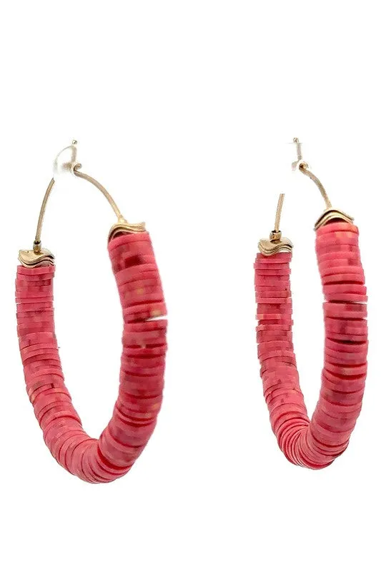 RESTOCKED! Lightweight Coral Color Beaded Hoop Earrings