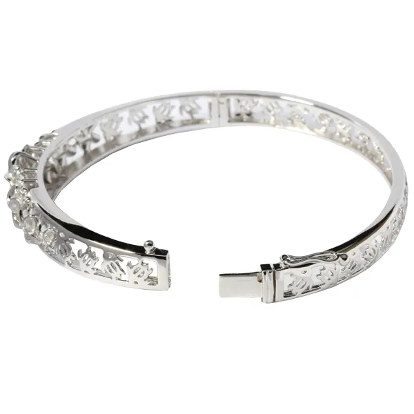 Rhodium Sterling Silver Plumeria Honu Go Around Open Bangle