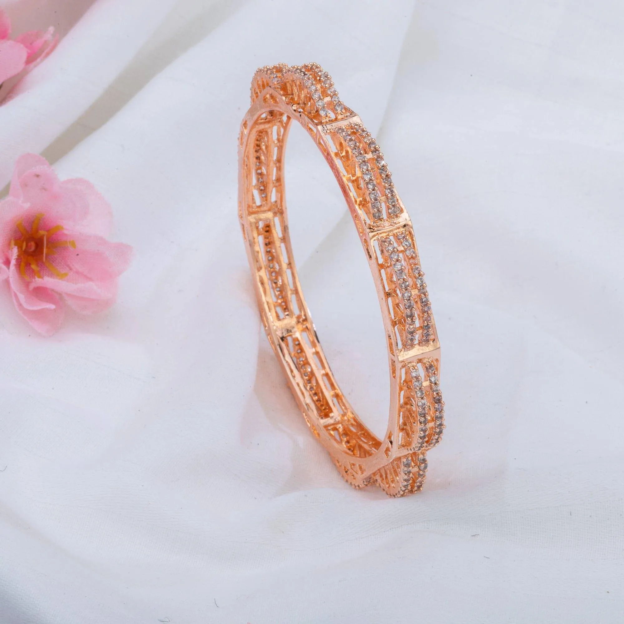 Rose Gold American Diamond Bangle Set