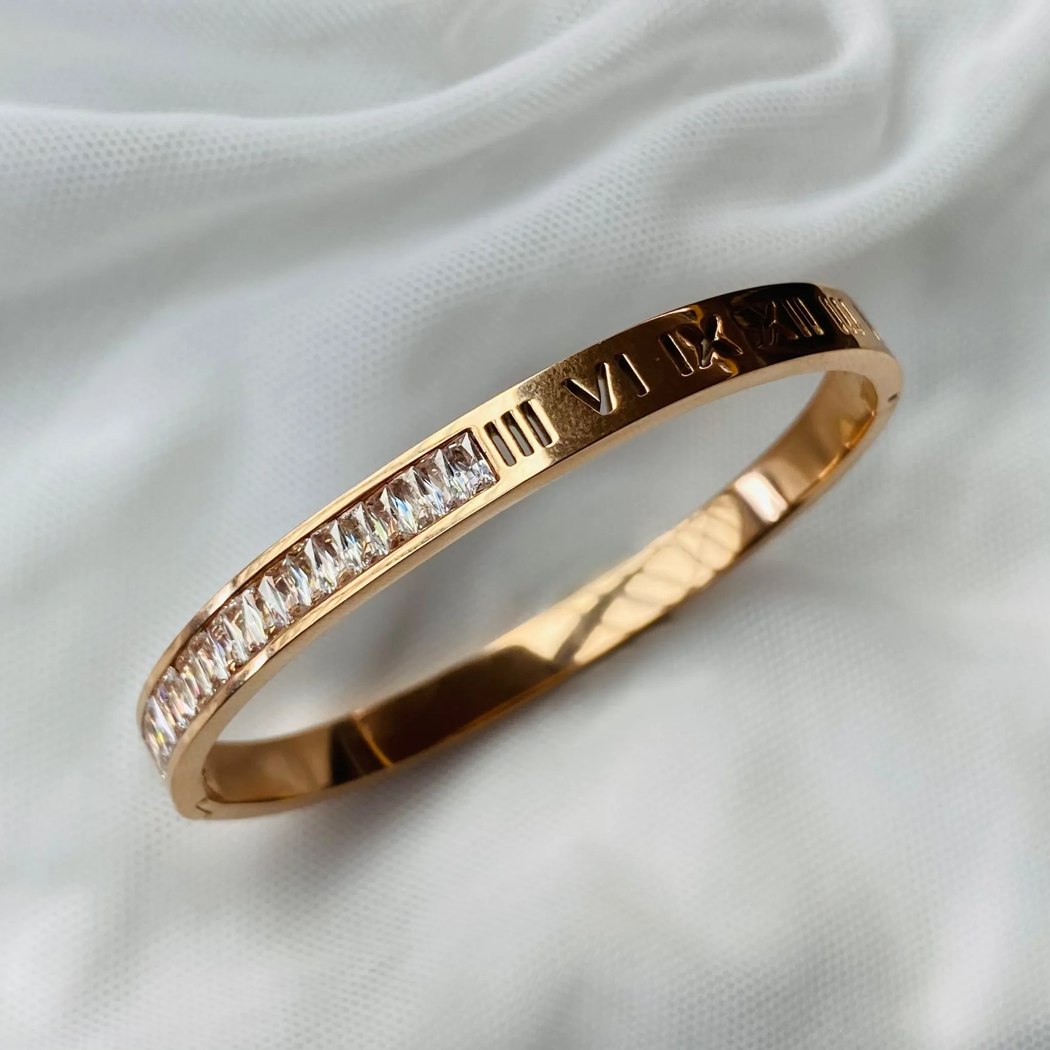 Rose Gold Plated Stainless Steel and Crystal Bangle