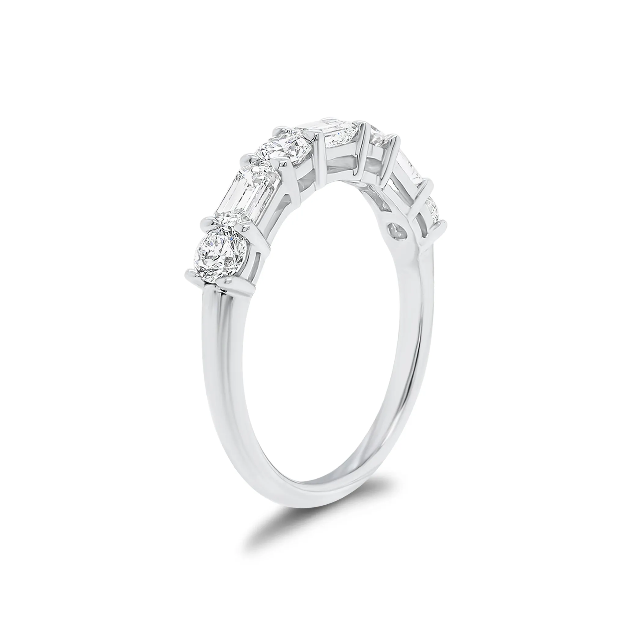 Round & Emerald-Cut Diamond Wedding Band