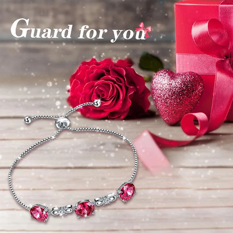 Round Birthstone July Ruby Bracelet Women Girls Jewelry Birthday Gift Sterling Silver