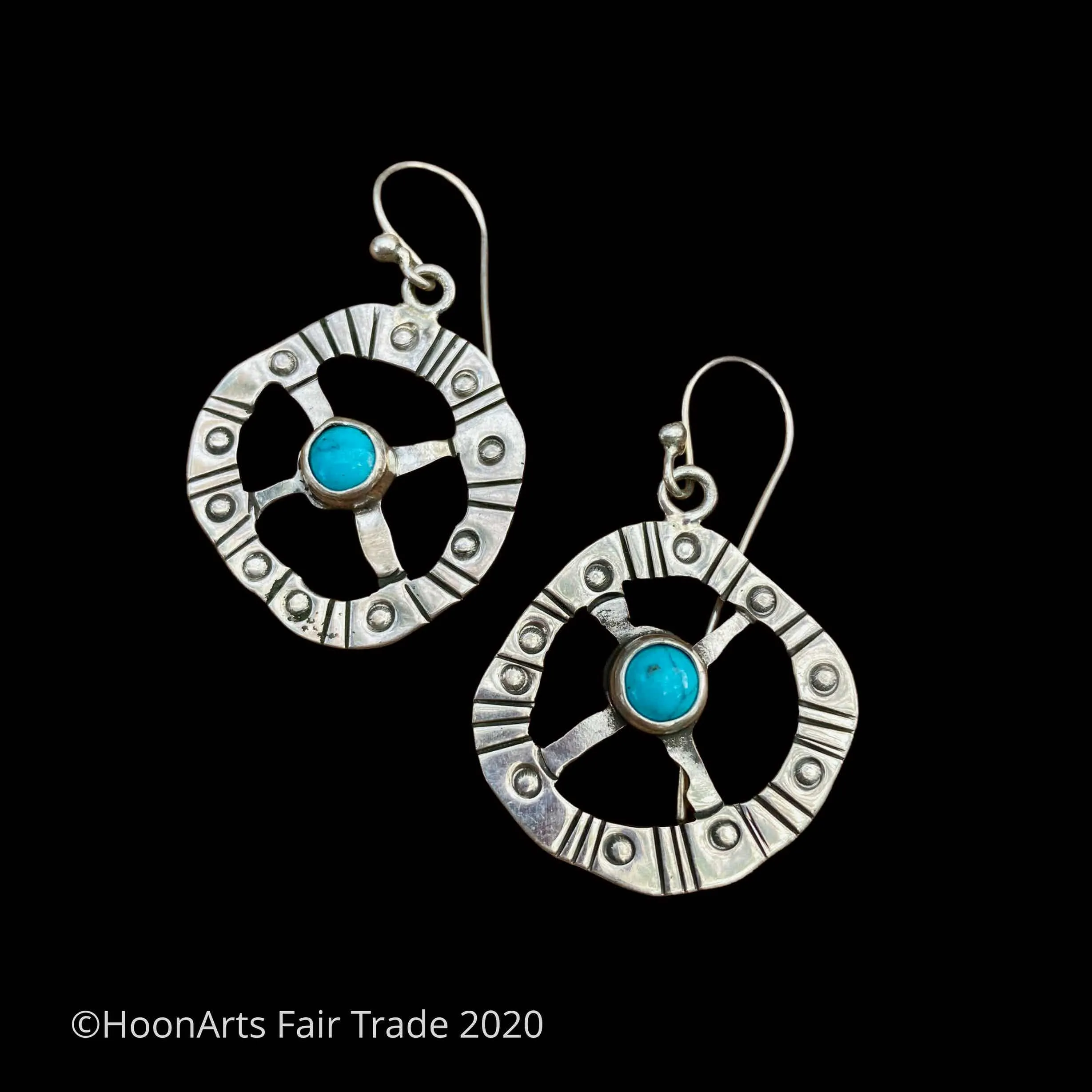 Round Silver Earrings with Turquoise or Coral- "Aliya"