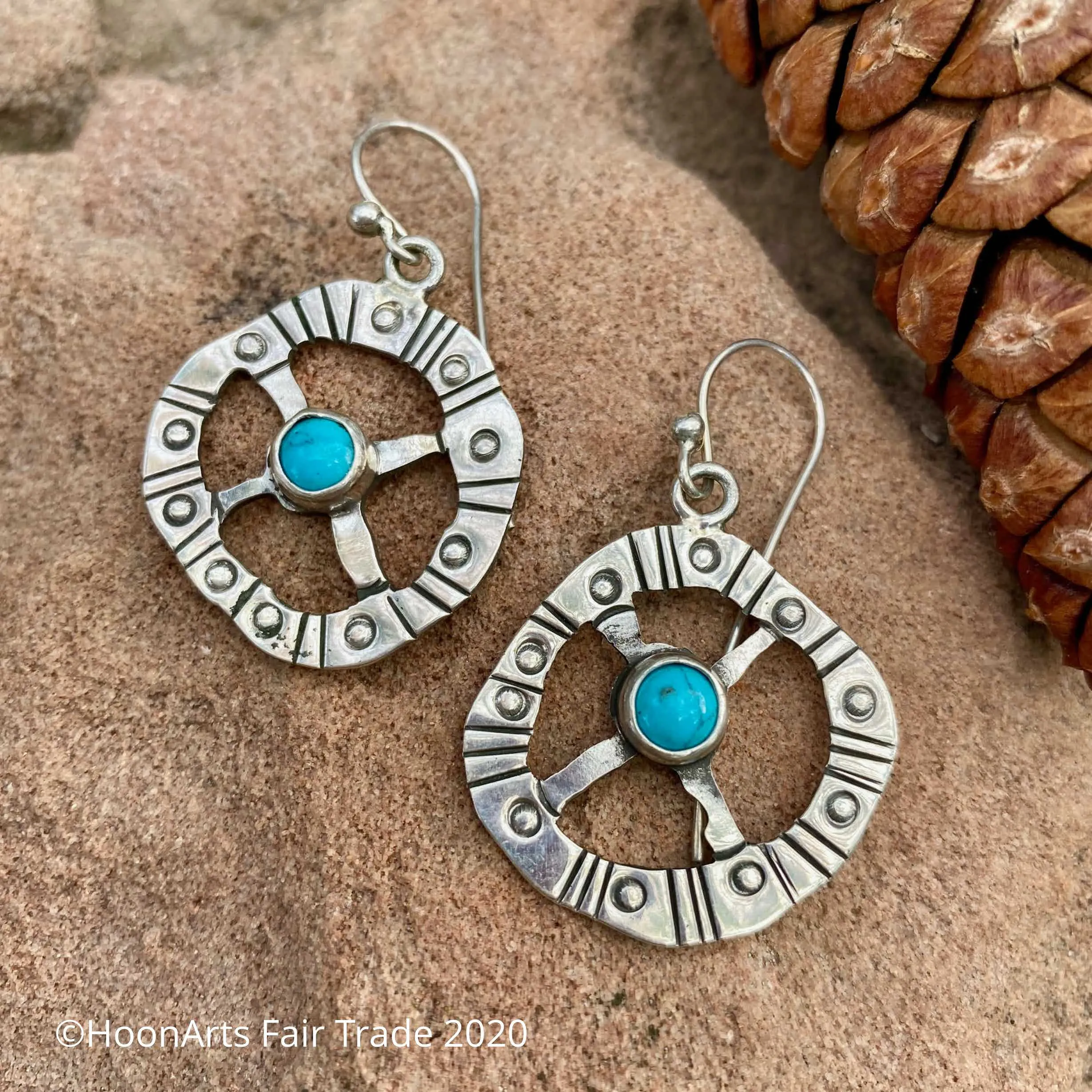 Round Silver Earrings with Turquoise or Coral- "Aliya"