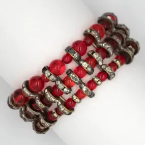 Ruby Bead & Rondelle Elastic Bracelet