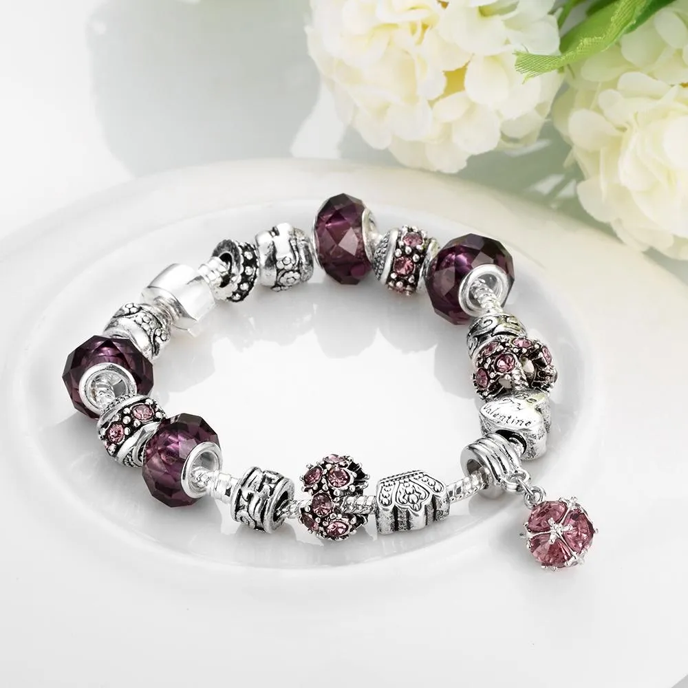 Ruby Red Designer Inspired Crystal Charm Bracelet