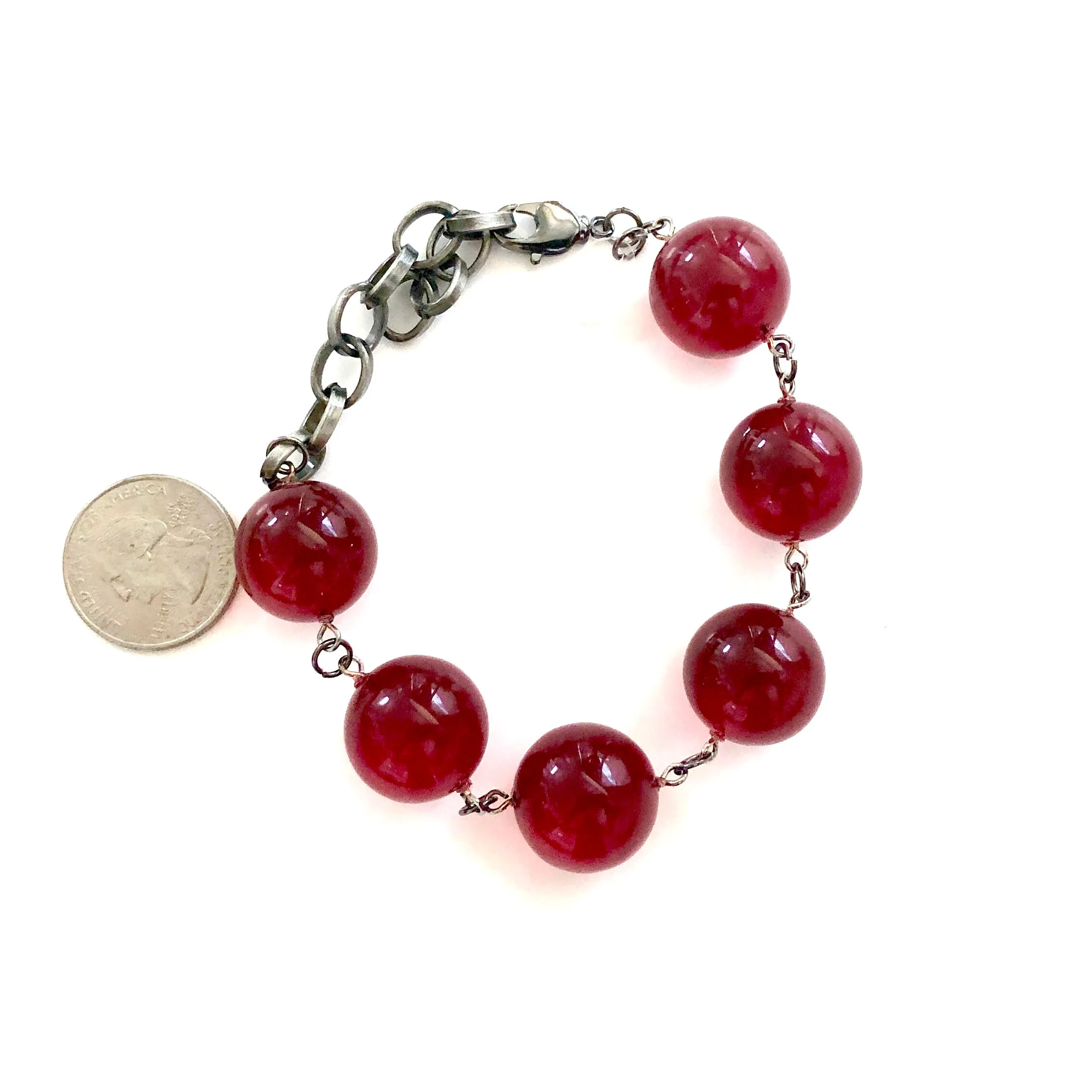 Ruby Red Transparent Lucite Bubble Stations Bracelet