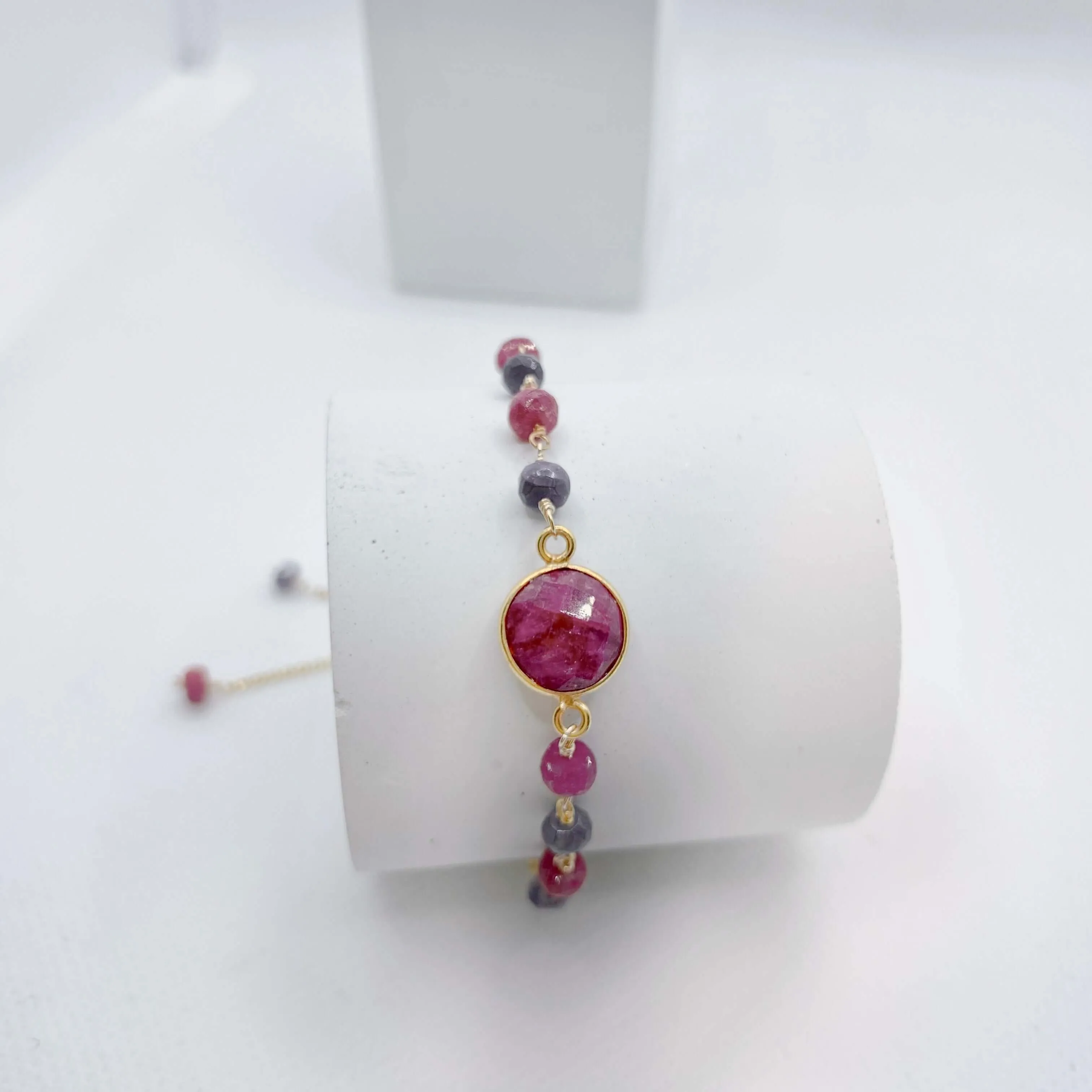 Ruby Sapphire Quartz Adjustable Gemstone Bracelet