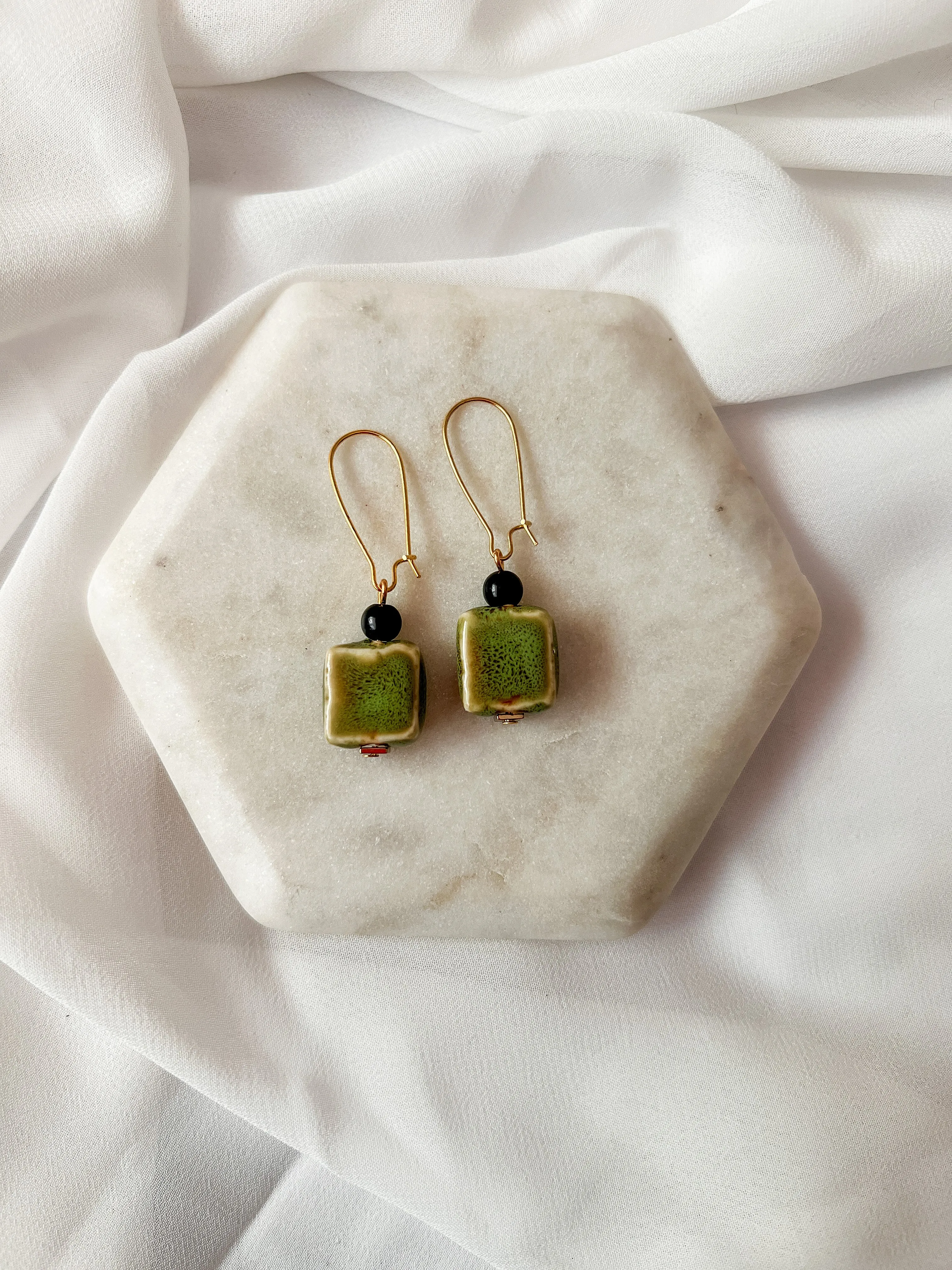 Sage |  Ceramic Beaded Earrings