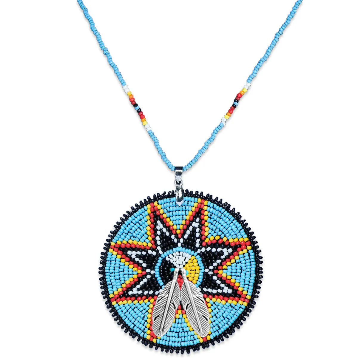 SALE 50% OFF - Long Medicine Wheel Handmade Beaded Wire Necklace Pendant Unisex With Native American Style