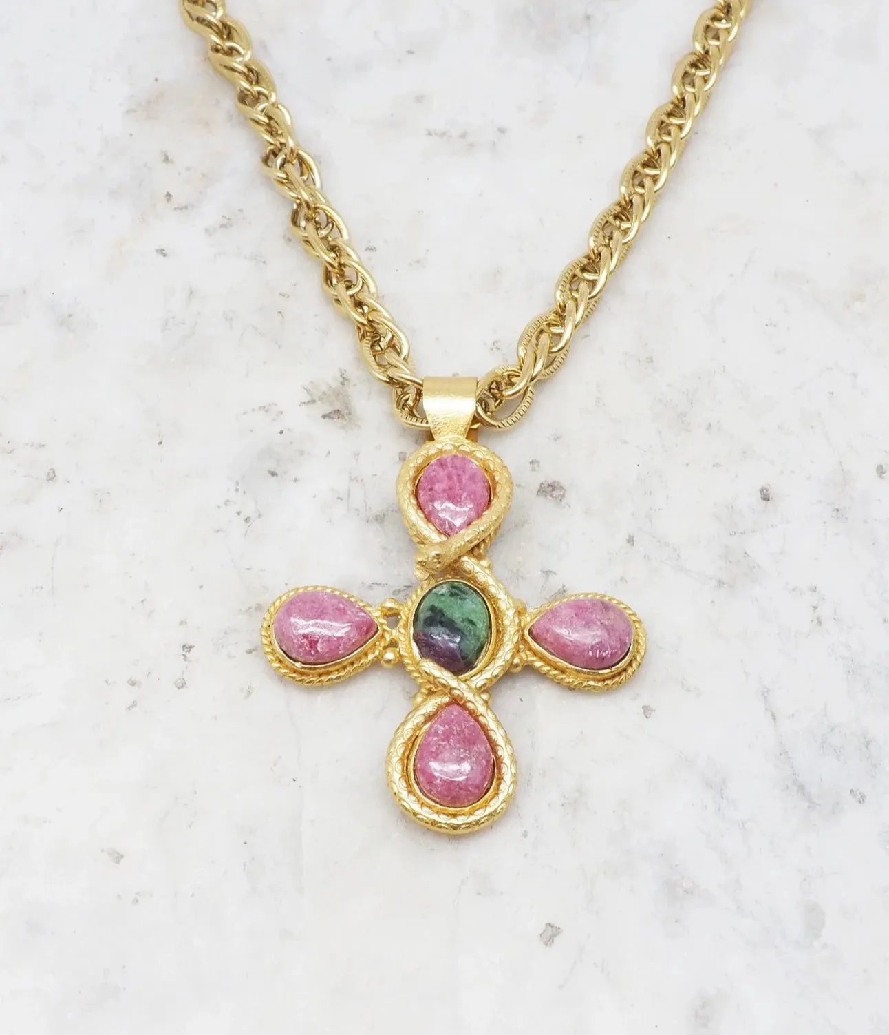 Semi Precious Stones Cross Necklace