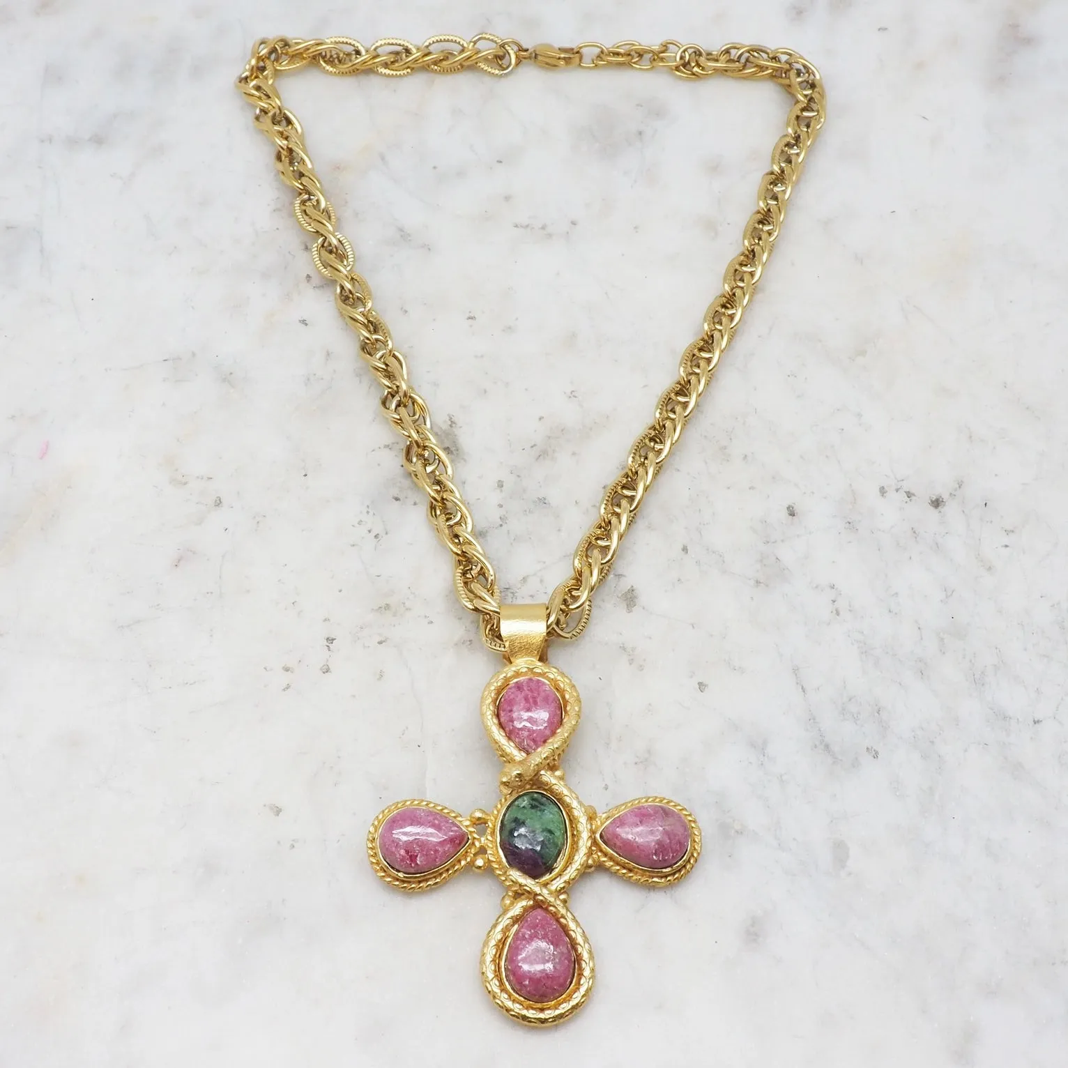 Semi Precious Stones Cross Necklace