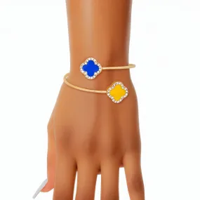 Sigma Gamma Rho SGRHO Sorority Blue Gold Stone Clover Open Bangle