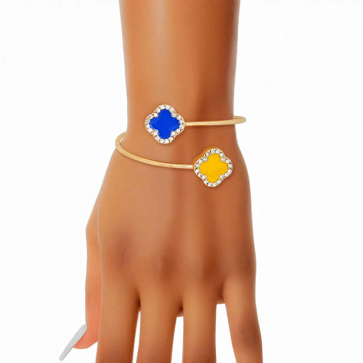 Sigma Gamma Rho SGRHO Sorority Blue Gold Stone Clover Open Bangle