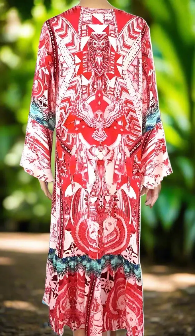 Silk Hi-Low Frill Dress - Frangipani - Pink - kaftans that bling