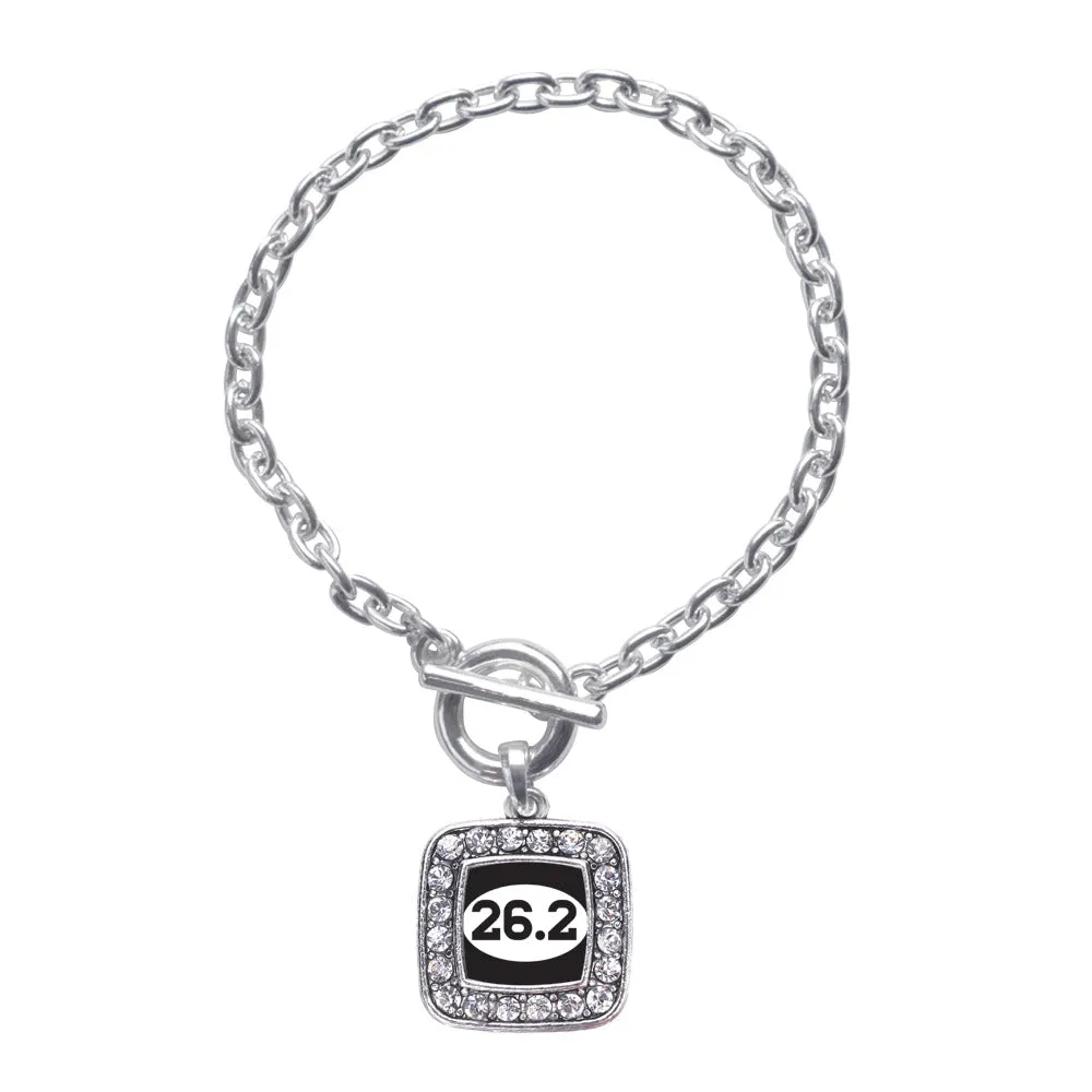 Silver 26.2 Runners Square Charm Toggle Bracelet