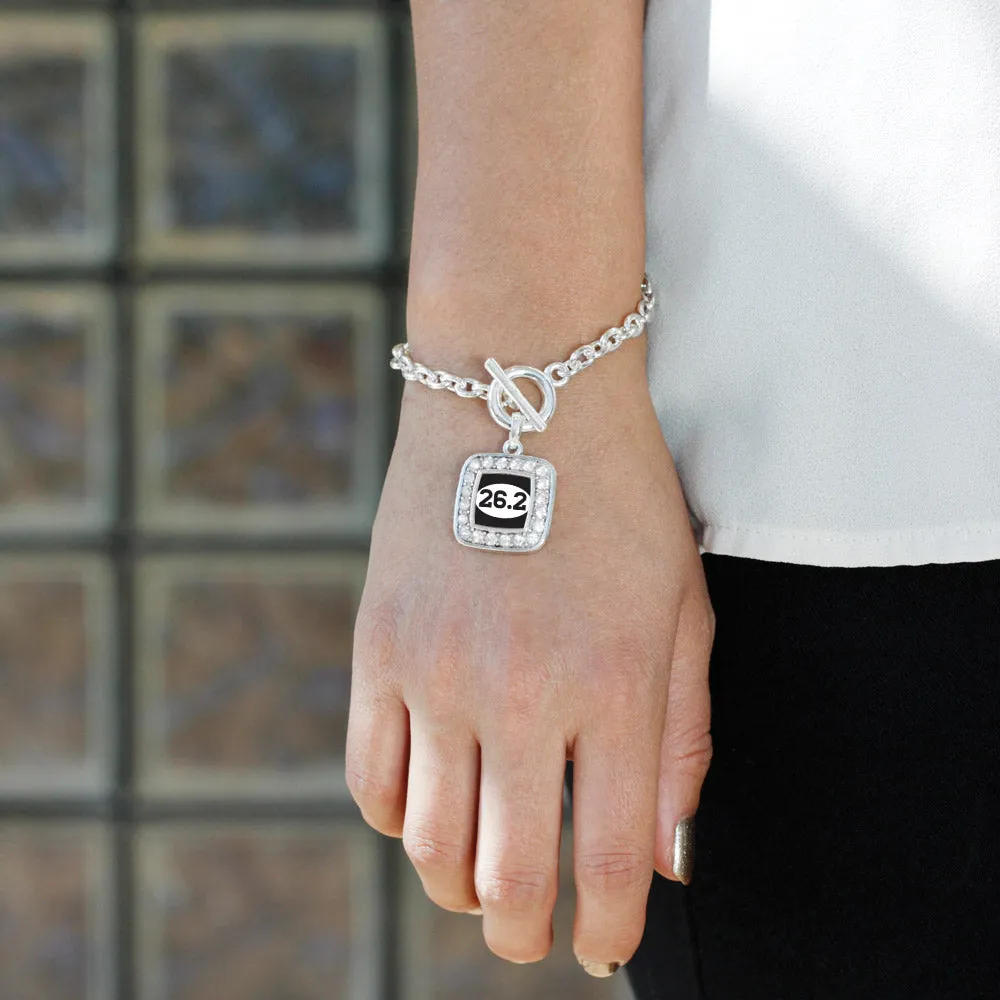 Silver 26.2 Runners Square Charm Toggle Bracelet