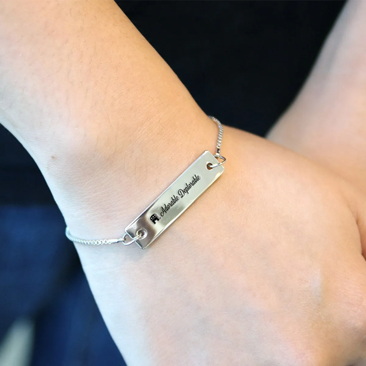 Silver Adorable Deplorable Adjustable Bar Bracelet