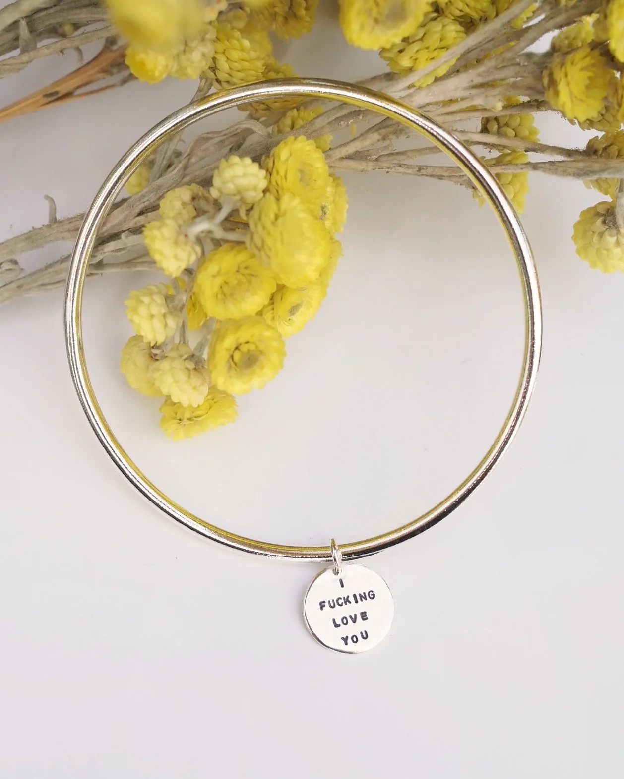 Silver Bangle with Circle Charm