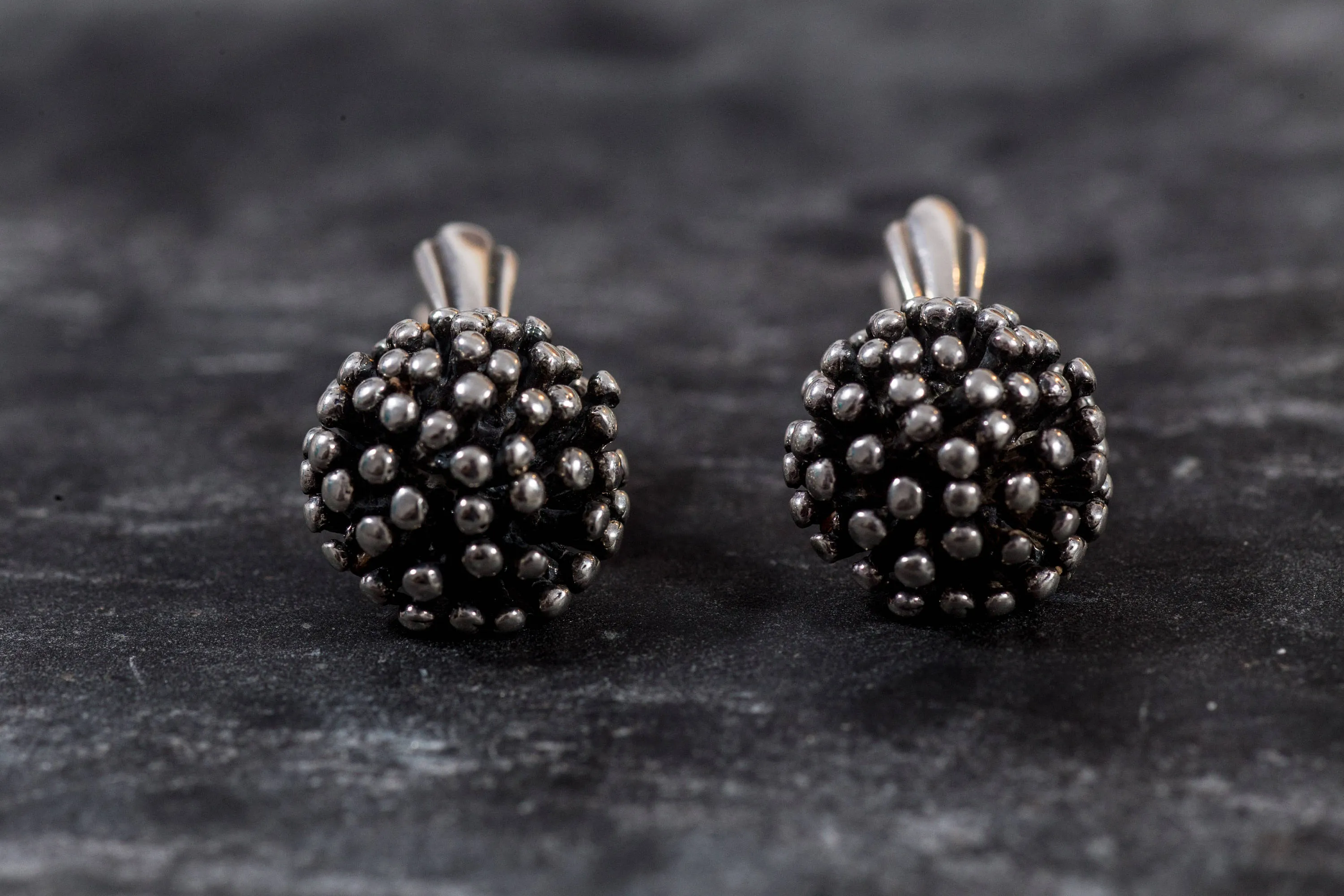 Silver Coral Earrings - Round Berry Earrings - Drop Ball Earrings