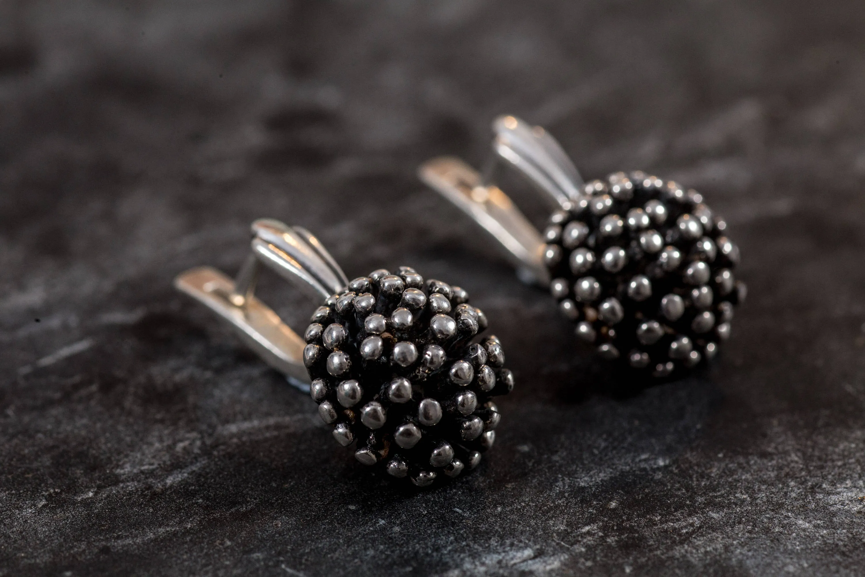 Silver Coral Earrings - Round Berry Earrings - Drop Ball Earrings