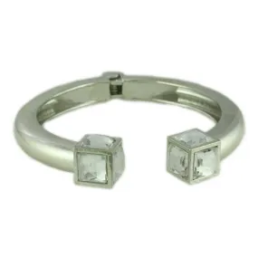 Silver Hinged Bangle with Large Clear Stone Cube - BGR511S