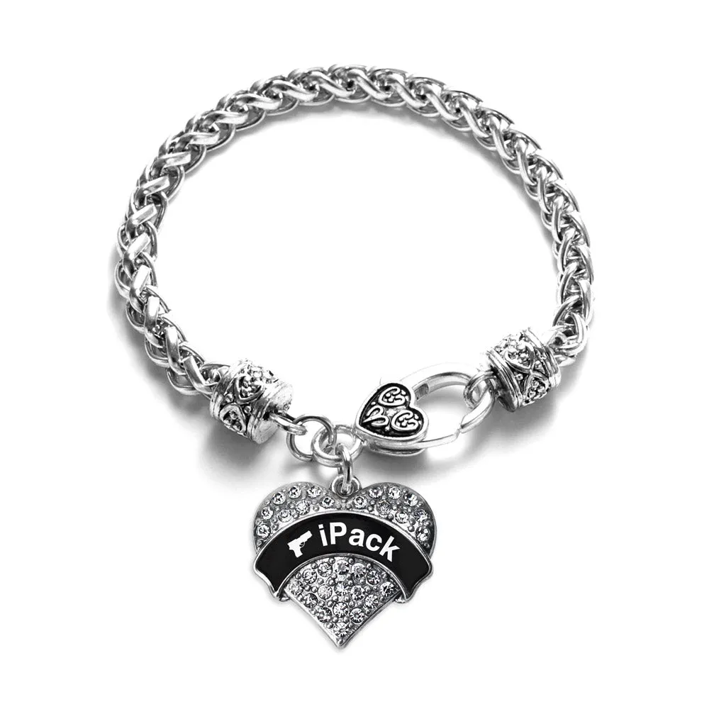 Silver iPack Pave Heart Charm Braided Bracelet