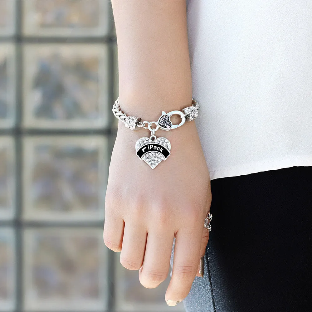 Silver iPack Pave Heart Charm Braided Bracelet