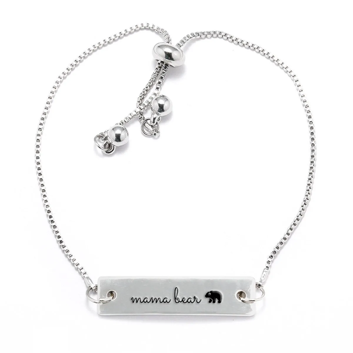 Silver Mama Bear Adjustable Bar Bracelet