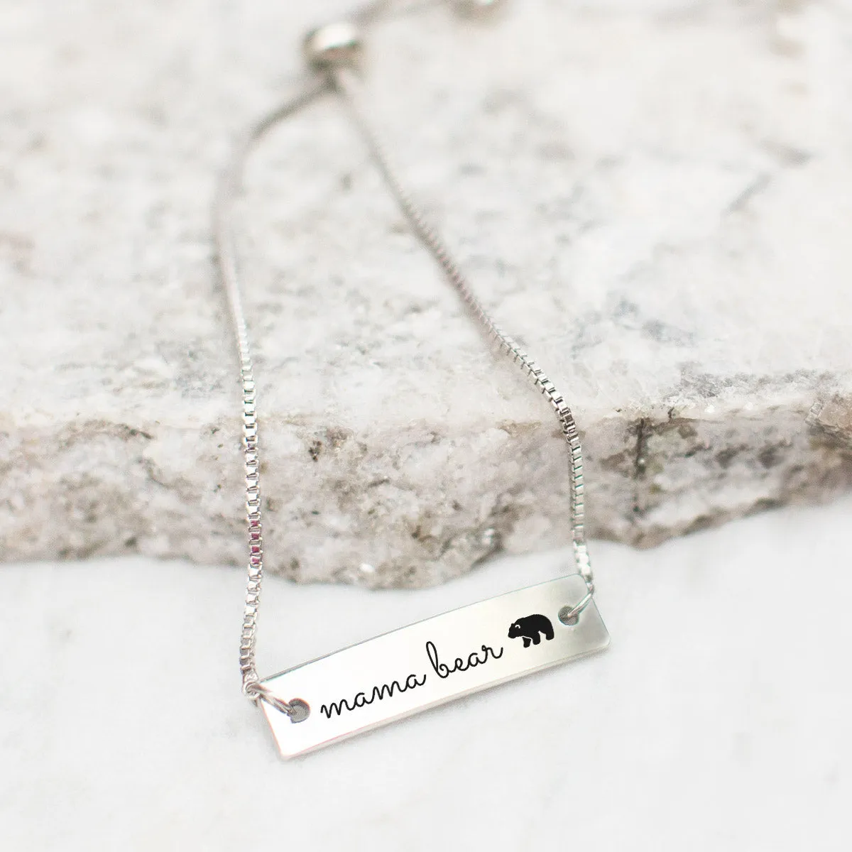 Silver Mama Bear Adjustable Bar Bracelet