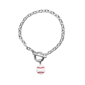 Silver Petite Baseball Charm Toggle Bracelet