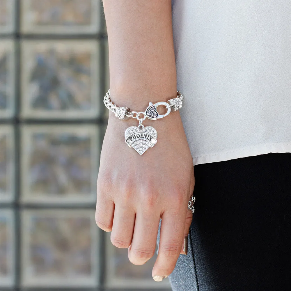 Silver Phoenix Pave Heart Charm Braided Bracelet